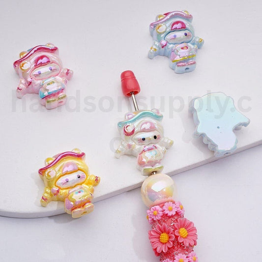Cute Cat Character Face Girl UV Coating Cute Acrylic Beads, 29*26MM, Random Mix