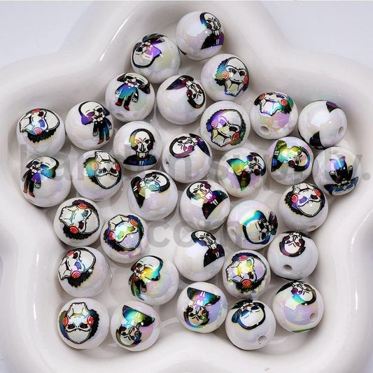 Spooky Inspired UV Coated Acrylic Beads Crooked Mask Theme, 16MM Random Mix