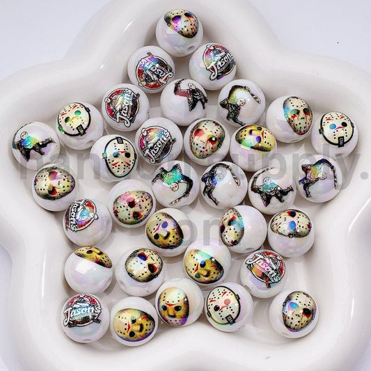 UV Horror Mask Inspired by Jason Voorhees Acrylic Beads, 16MM, Random Mix