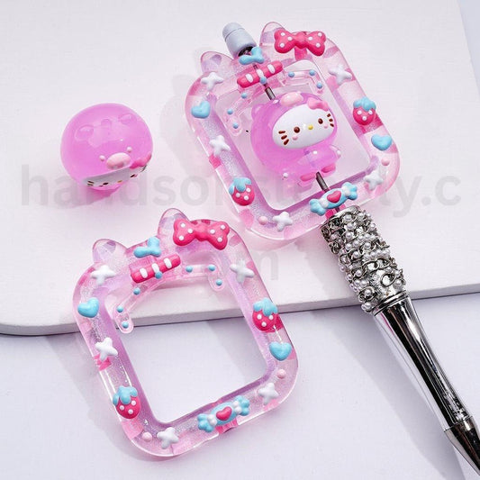 PinkCute Cat Character Claw Machine Acrylic Beads with Cute Hand Prints Set of 2 Pieces