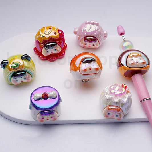 Cute UV Coating Baby Head Acrylic Beads Size 35*26*24MM Random Mix