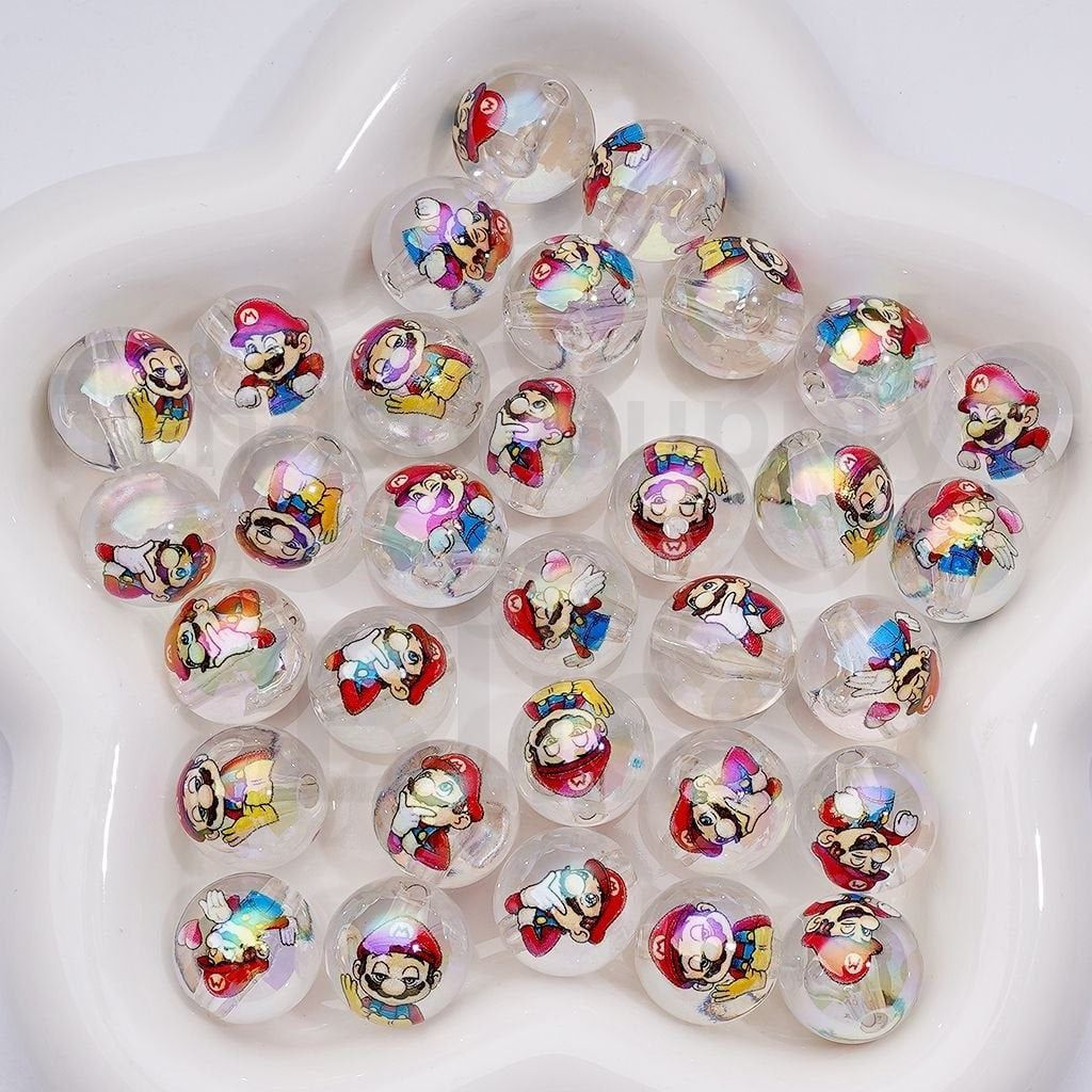 UV Coating Plumber Character Series Clear Round Acrylic Beads, 16MM, Random Mix