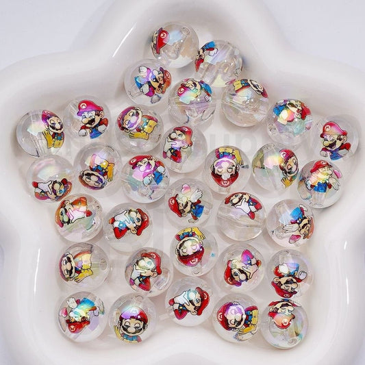 UV Coating Plumber Character Series Clear Round Acrylic Beads, 16MM, Random Mix