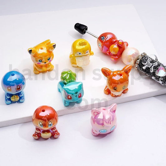 UV Coated Japan Anime Characters Pikachu, Bulbasaur, Charmander, Squirtle Acrylic Beads Random Mix