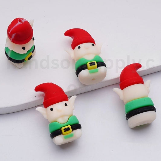 3D Little Cute Christmas El With Red Hat  Silicone Focal Beads
