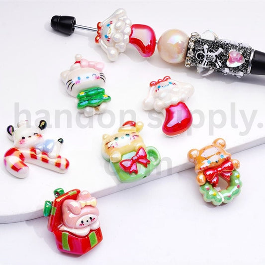 UV Coating  Christmas Adorable Characters My Melody, Cute Cat Character, Cinnamoroll, and More Festive Acrylic Beads