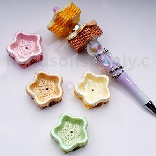 UV Coated Acrylic Beads with Cute Kurom Prints in Star Shaped Basket Design Size 36 by 36 by 30MM Random Mix