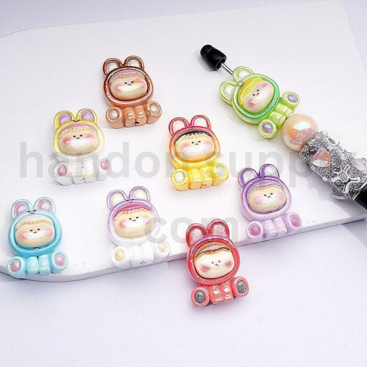 UV Coated Adorable Character Dom Designs Solid Colors Acrylic Beads 31*23MM, Random Mix