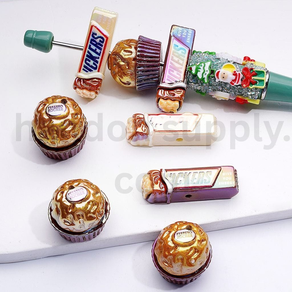 UV Coating Cute Candy Bar and Chocolate Snickers & Ferrero Roche Acrylic Beads Random Mix