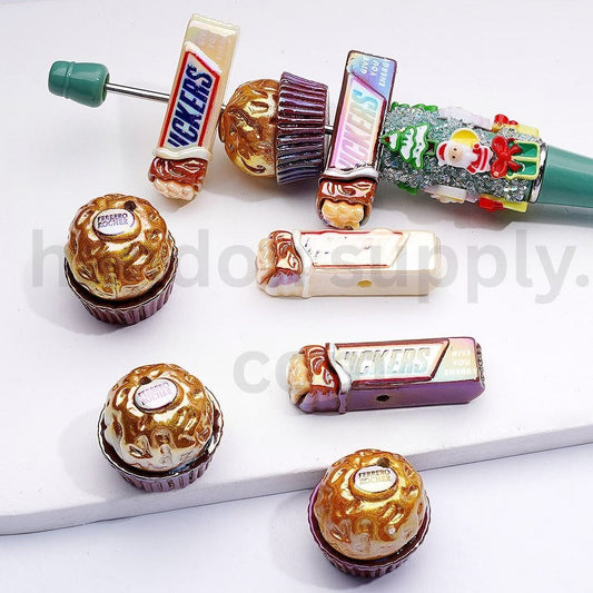 UV Coating Cute Candy Bar and Chocolate Snickers & Ferrero Roche Acrylic Beads Random Mix