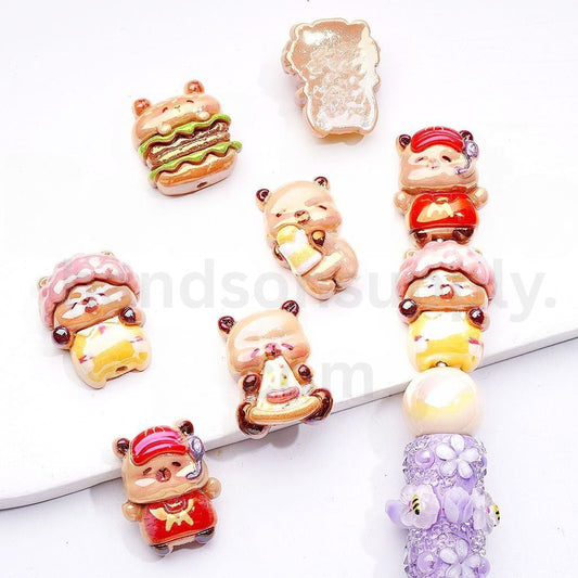 UV Coated Capybara Holding Burger Acrylic Beads 25*20MM Fun Random Assortment