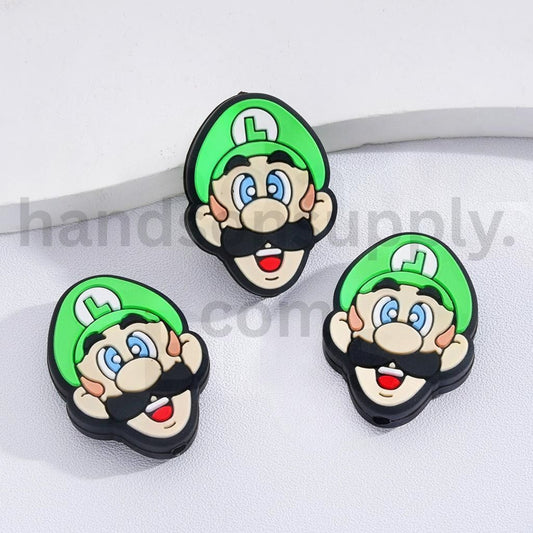 Cute Luigi with Green Hat Super Mario Silicone Focal Beads