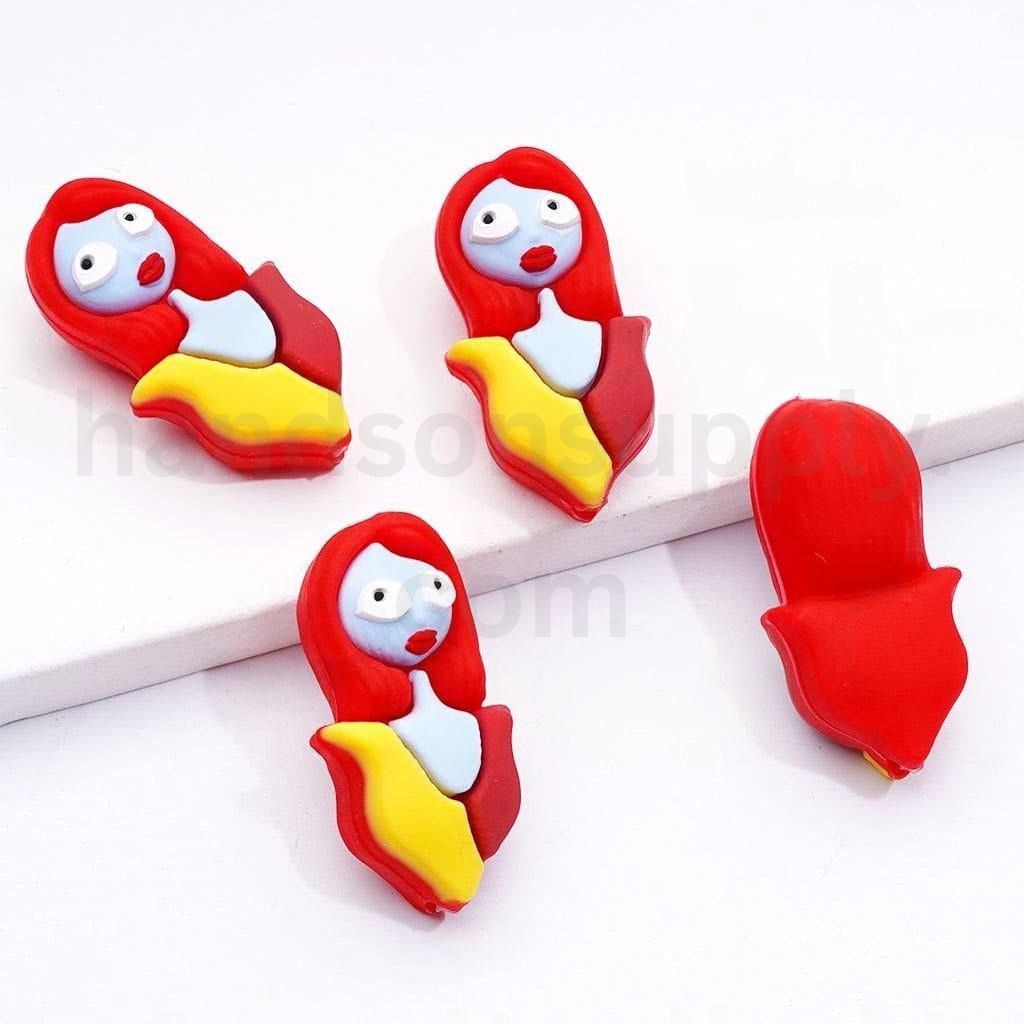 3D Red-Haired Lady with Jack and Sally Theme Nightmare Style Silicone Focal Beads
