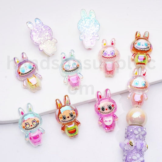 Cute Labub Character with Shiny Confetti Inside 31*18MM, Acrylic Beads Random Mix