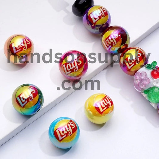Colorful La Potato Chips Round UV Coating Acrylic Beads, Random Mix, 16MM