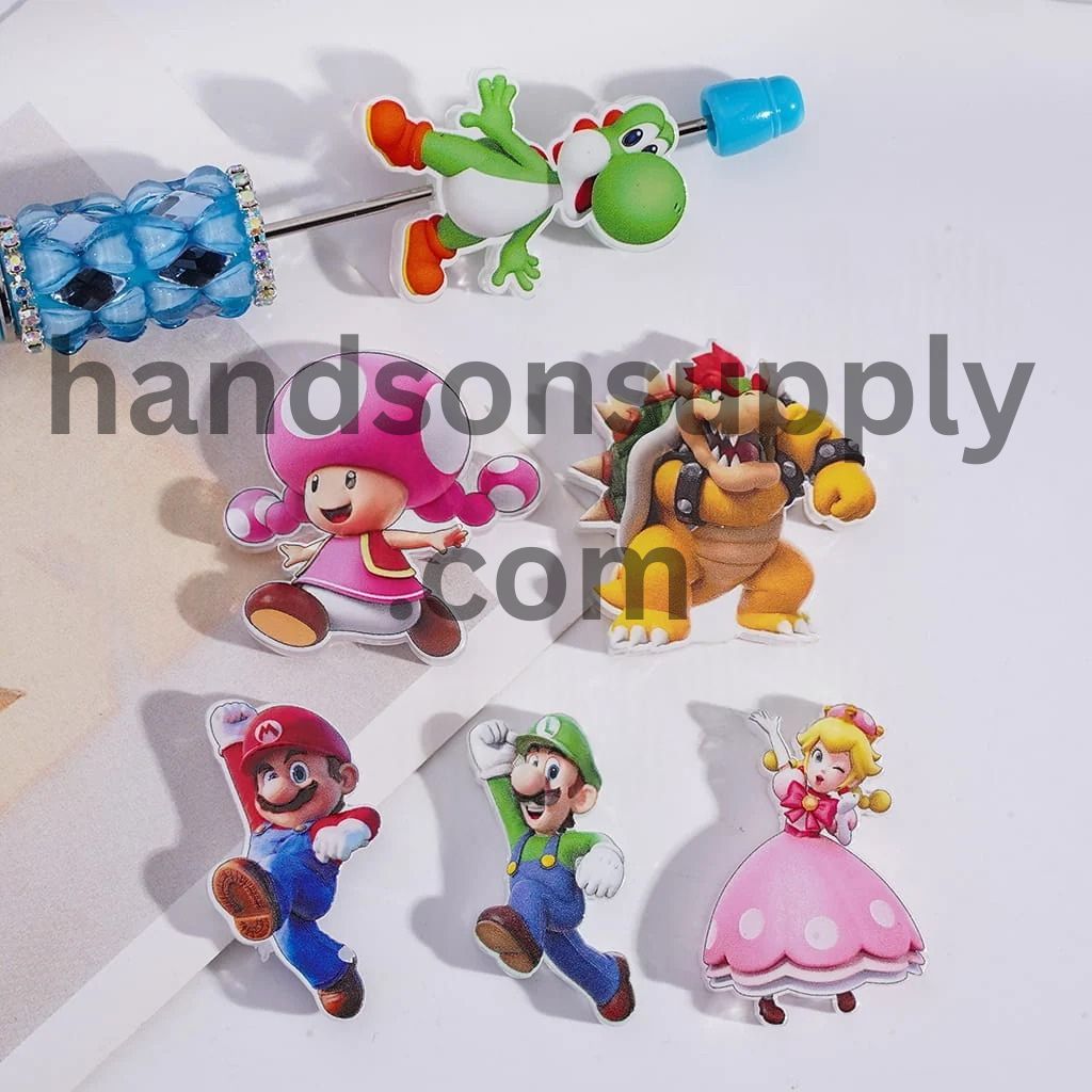 Plumber Character Series Acrylic Beads in Various Designs, Random Mix