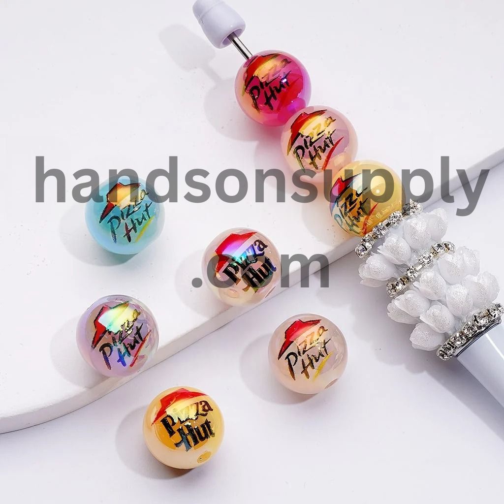 Jelly Color Pizzahu Round UV Coating Acrylic Beads, 16MM, Random Mix