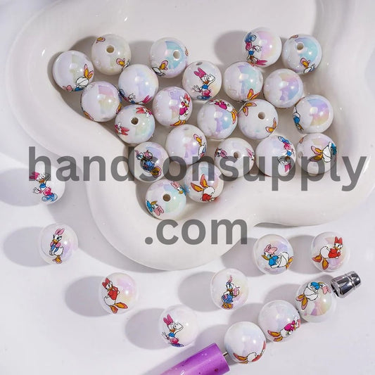 UV Coating with Girl Duck Character Acrylic Beads for Bracelets, 16MM, Random Mix