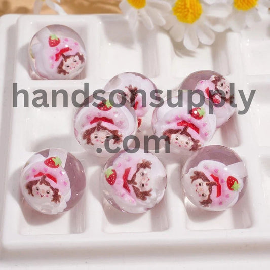 Round Clear Acrylic Beads for Bracelets with Berry Girl Character Embedded Inside Bead, 16MM