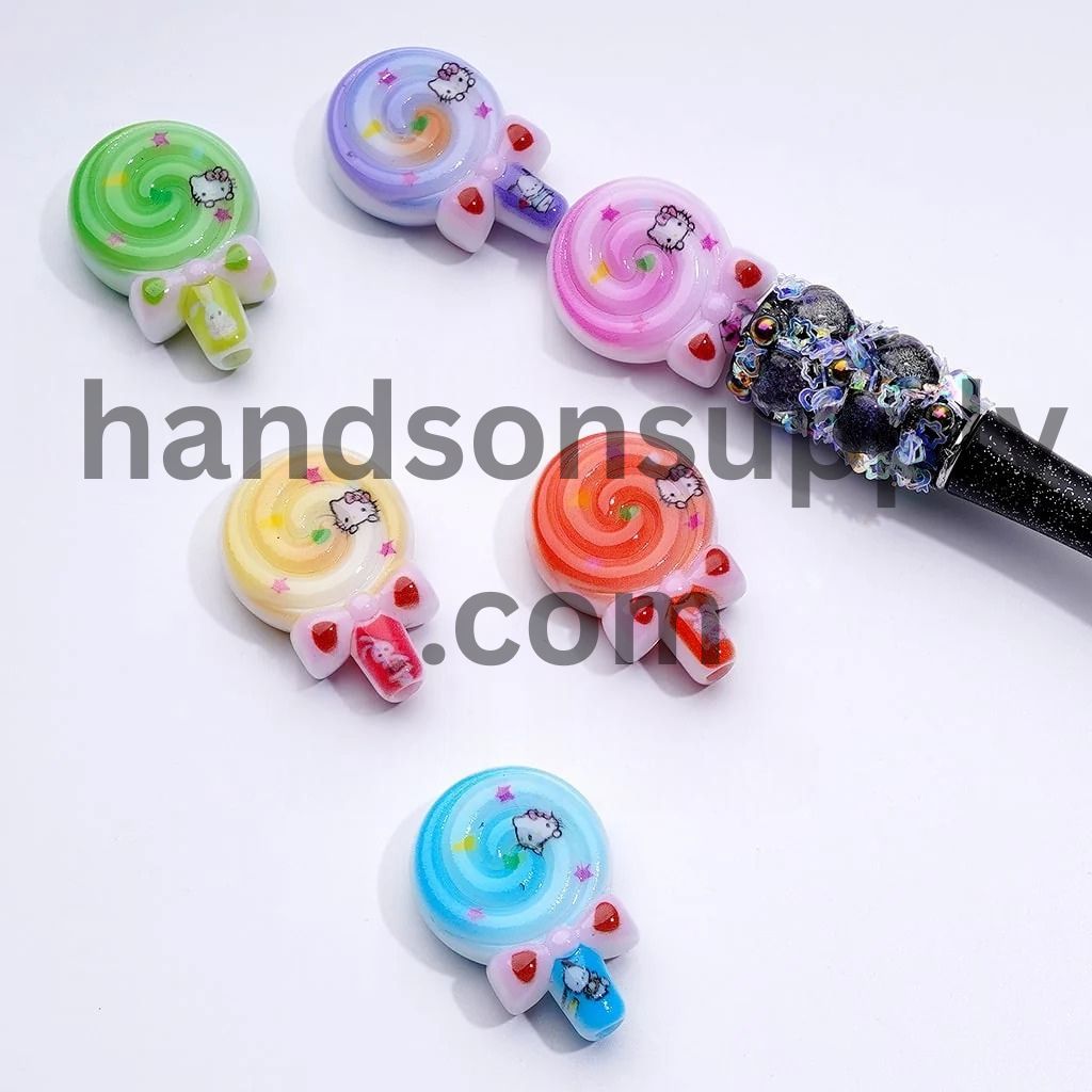 Cute Cat Character Kitten Lollipop Mini Vivid Acrylic Beads, Around 33*23MM, Random Mix