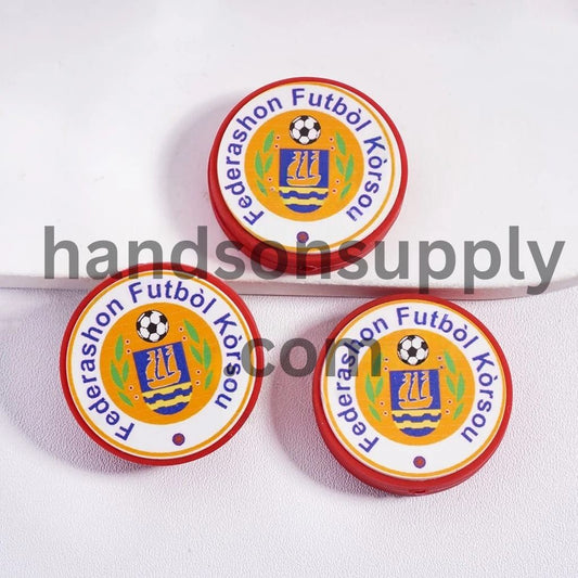 Curaçao Football Soccer Team Silicone Focal Beads, Flat Round Shape
