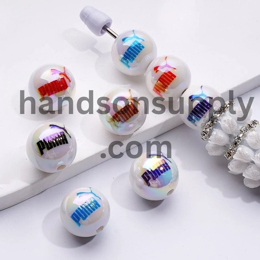 Pum Sports Brand White Round UV Coating Acrylic Beads, 16MM, Random Mix