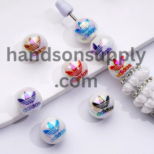 Adida Originals White Round UV Coating Acrylic Beads, 16MM, Random Mix