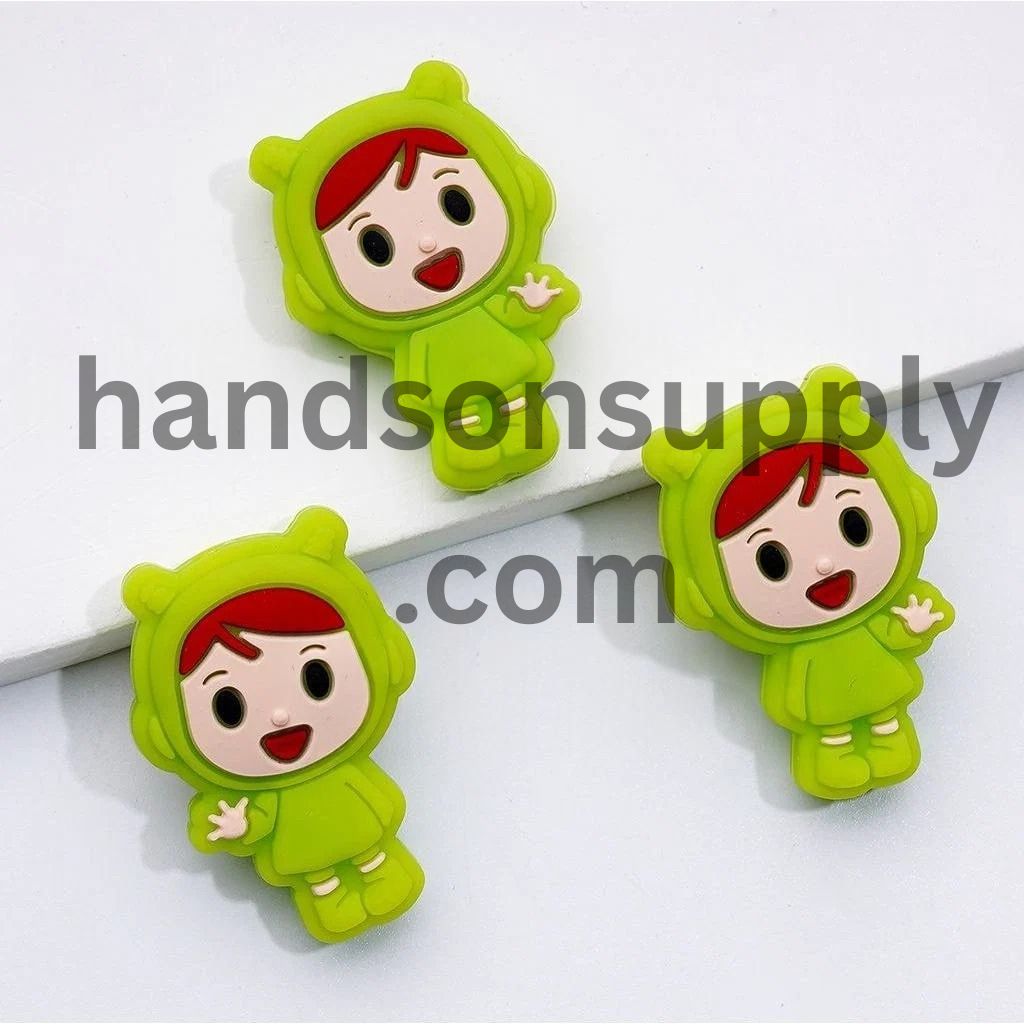 Girl Nin in Green Pocoy Cartoon Cute Silicone Focal Beads