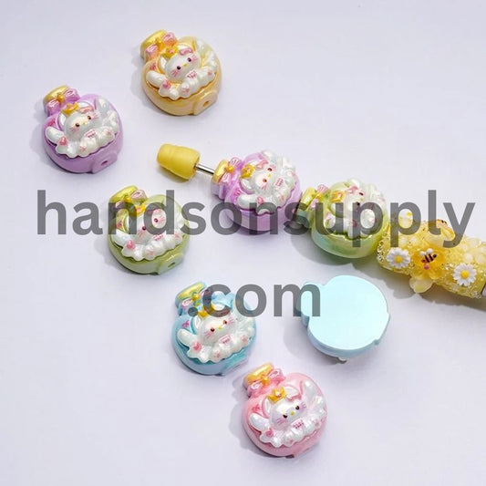Cute Vivid Adorable Cat Character with Angel's Wings Cute Pots with Bowtie UV Coating Acrylic Beads, Around 24*22MM, Random Mix