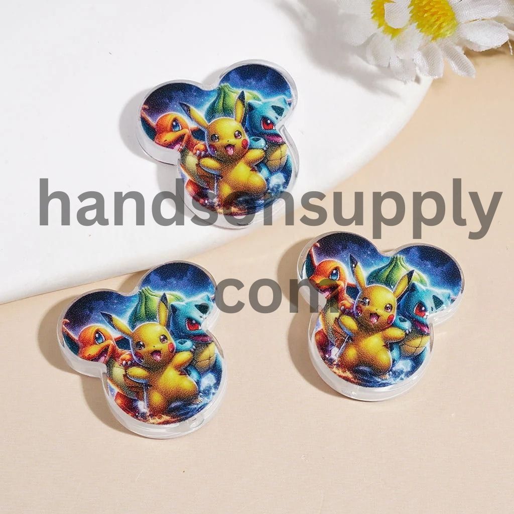 Mouse Head Shape with Small Monster Character Prints Acrylic Beads, 24*24MM