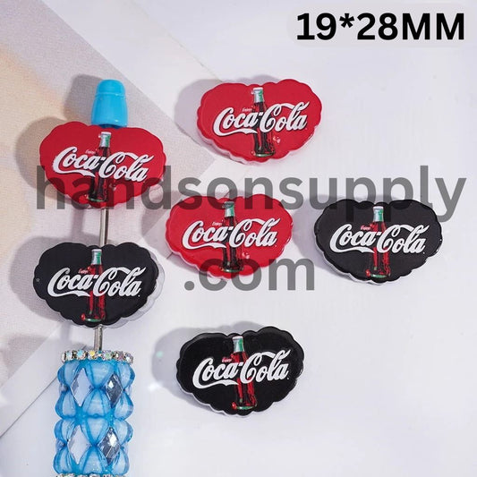 Wavy Heart-Shape with Soda Drink Prints Series Acrylic Beads, 19*28MM, Translucent, Random Mix