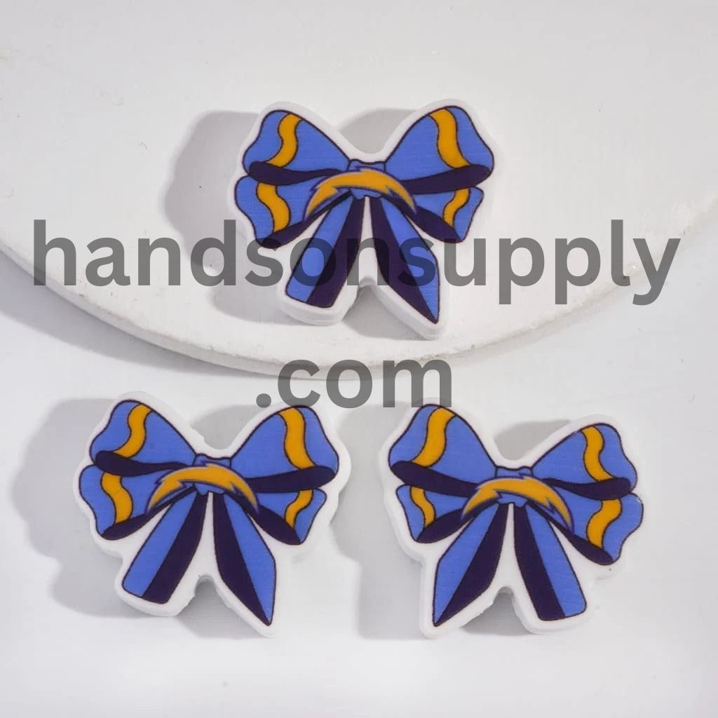 Bow Tie Shape with LA Chargers Football Pattern Silicone Focal Beads