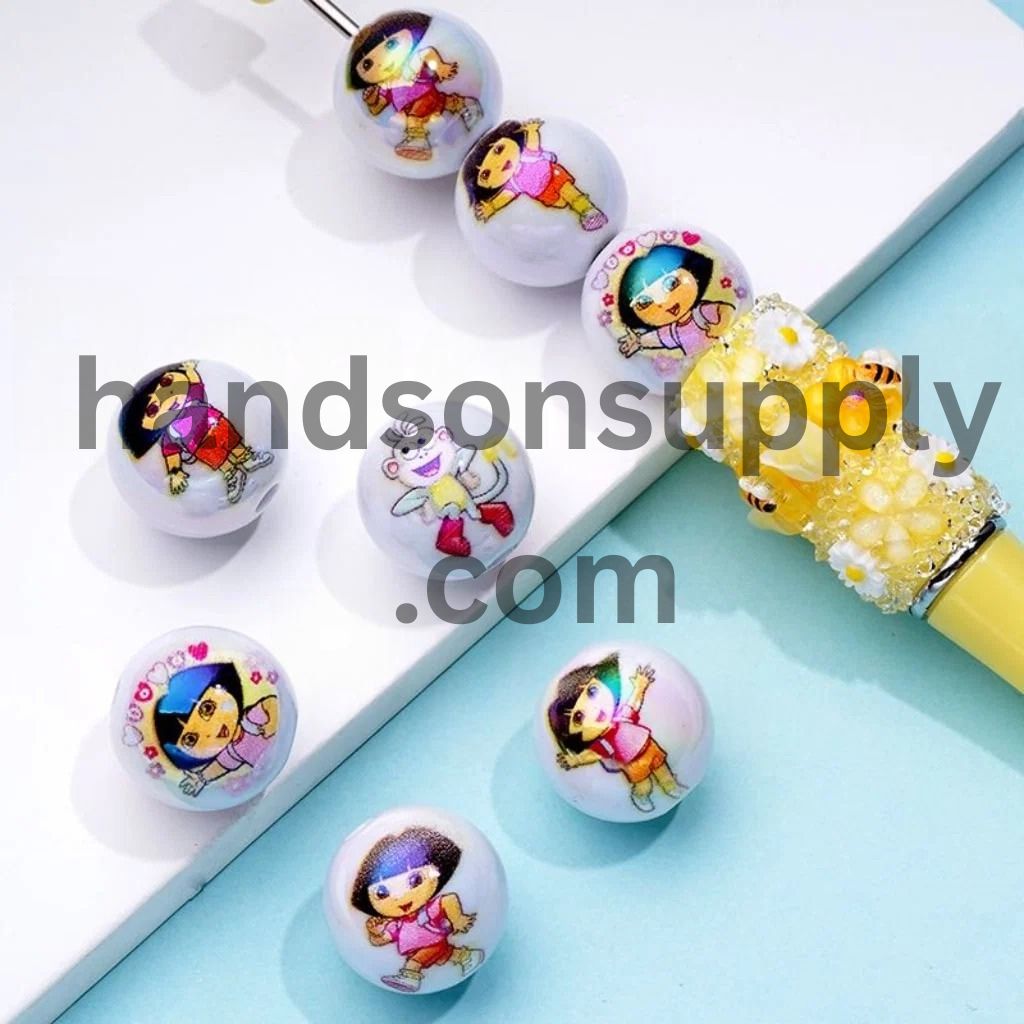 Dor the Explore Design White Round UV Coating Acrylic Beads, 16MM, Random Mix