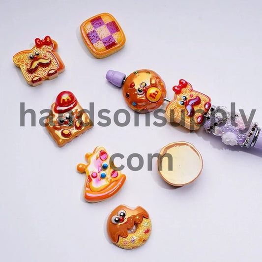 Cute McDonal Fast Food Toast Bread Pie Pizza Doughnut UV Coating Acrylic Beads, Random Mix