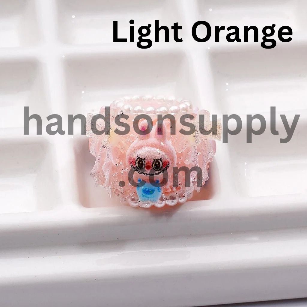 Cute Creature Monster Doll Tiny Wonders Glitter Bowtie White Pearls Ring Sugar Cute Mini Acrylic Beads, Around 18*22MM