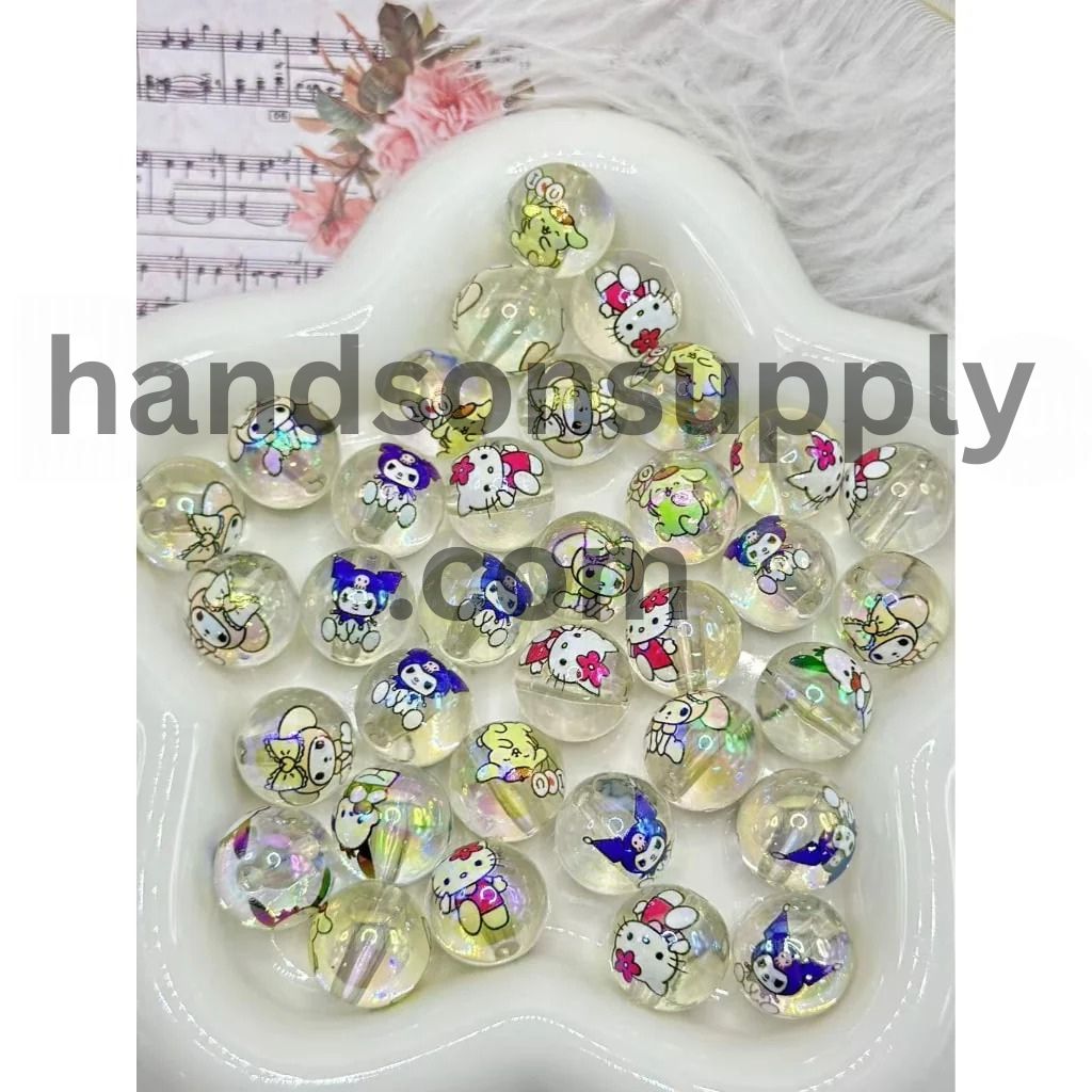 Round Cute Cat Adorable Character Clear Acrylic Beads, Random Mix, 16MM
