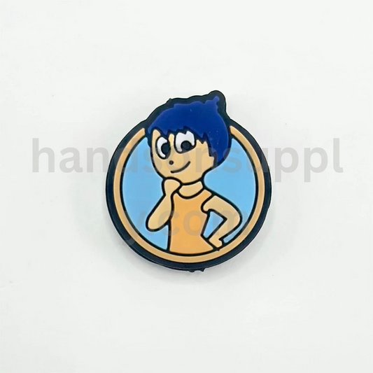 Round Joy Character with Blue Hair and Beige Dress Design Silicone Focal Beads
