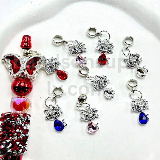 Cute Kitten Charm Chain with Rhinestone 37MM for Pen Accessories Alloy Beads