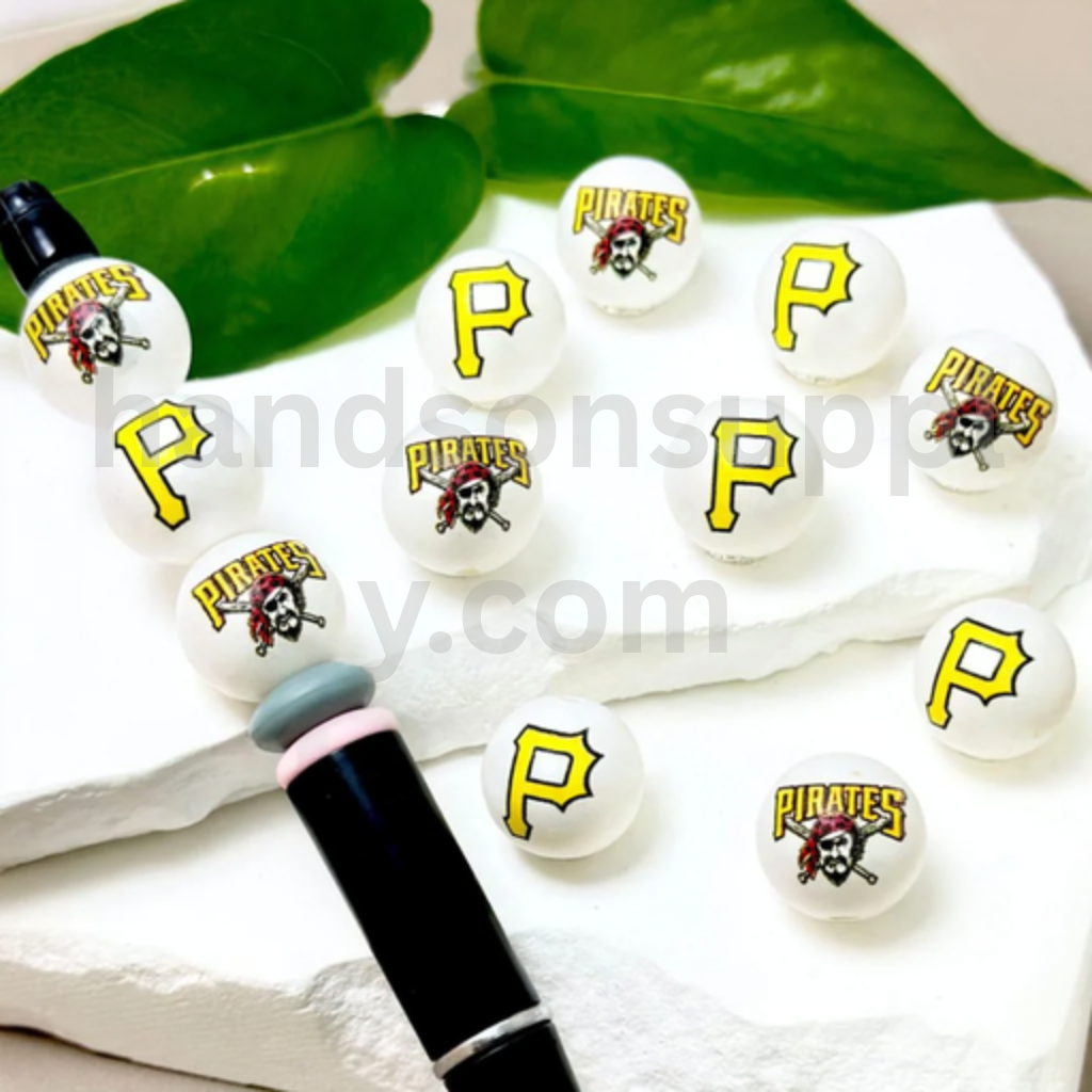 Pittsburgh Pirates Baseball Theme 16MM Frosted White Round Acrylic Beads Random Mix