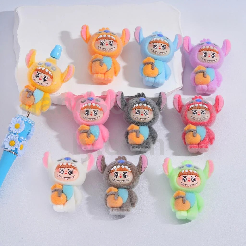 Flocked Labub with Wings Multi-Color Acrylic Beads 31*47MM, Random Mix