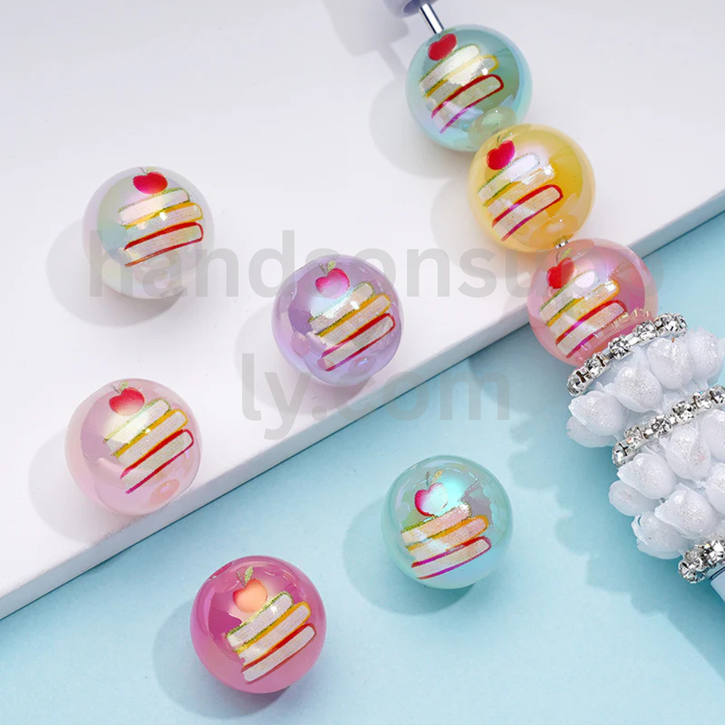 Apple and Book Theme Jelly Color Round 16MM Random Mix Acrylic Beads