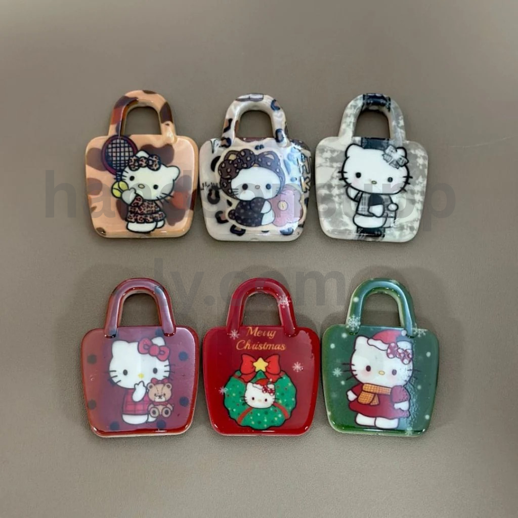 Cute Cat Handbag Shape Beads with Cat Prints 50x37MM Random Mix Acrylic Beads