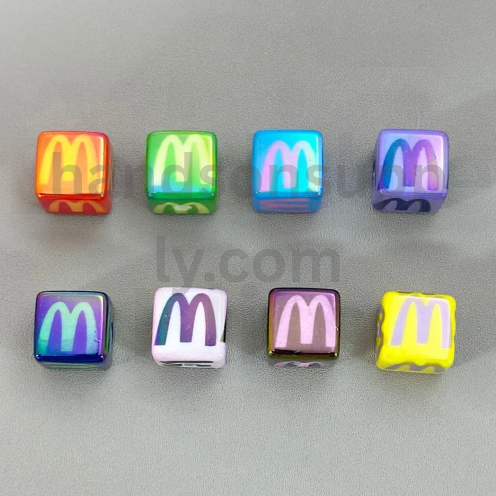 Mcdonal Theme Colorful Cube Square 14MM UV Finish Acrylic Beads