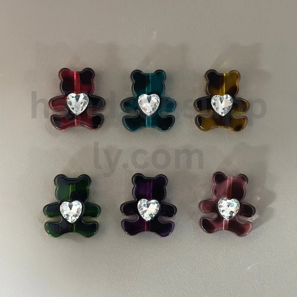 Clear Bear with Brown Spots 27x30MM Heart Rhinestone Mini Acrylic Beads