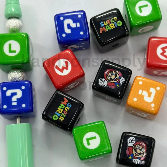 Cube Dice Style Acrylic Beads with Game & Mario Characters Square 16mm