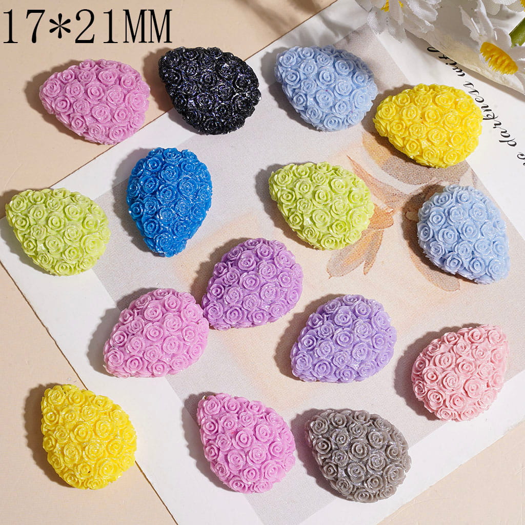 Rose Flower Textured Oval & Teardrop Shaped Clay Beads, 17*21MM, Multi-Color Random Mix