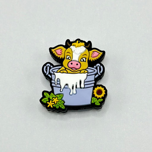 Sunflower with A Cute Yellow Cow Calf in the Milk Pot Silicone Focal Beads