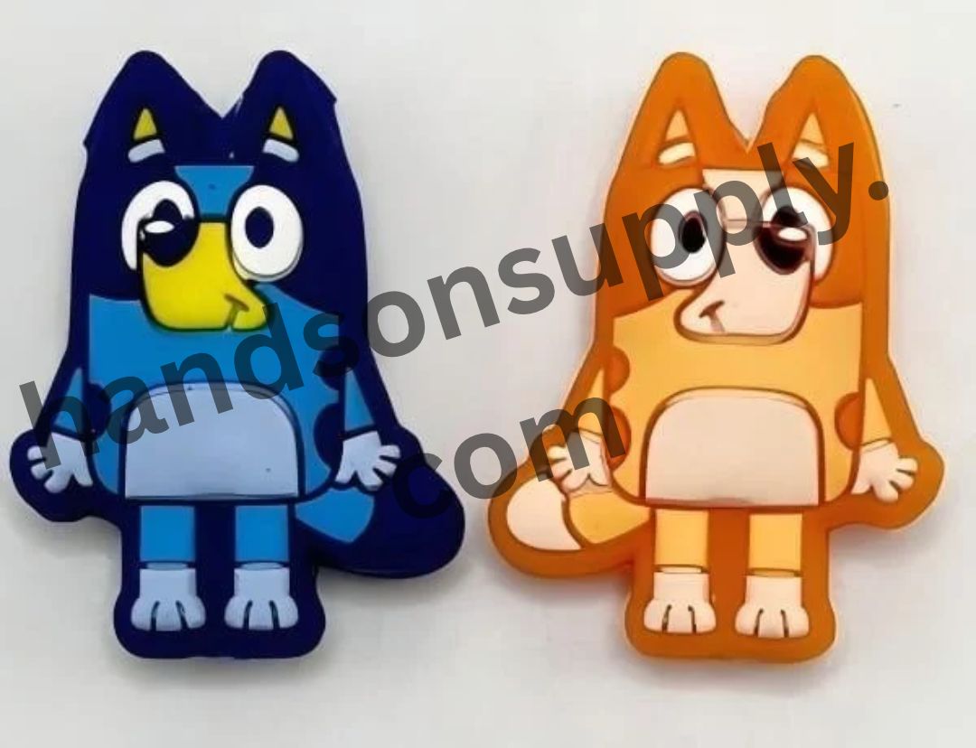 Playful Blue and Orange Cartoon Dog Character Silicone Focal Beads