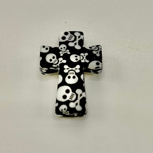 Religious Cross with Skull and Danger of Death Printed Silicone Focal Beads