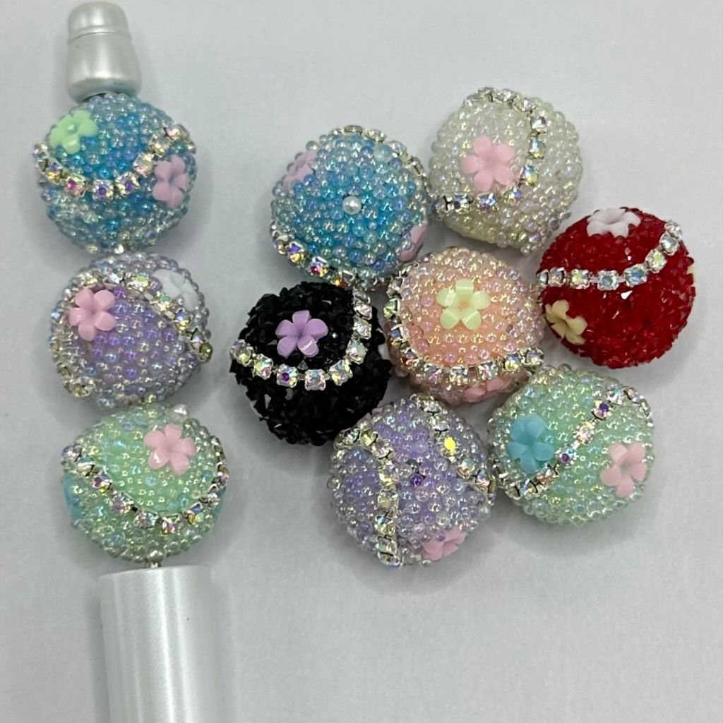 Sparkling Fancy Multicolor Chain Flower Round Sugar Acrylic Beads 16mm Random Mix